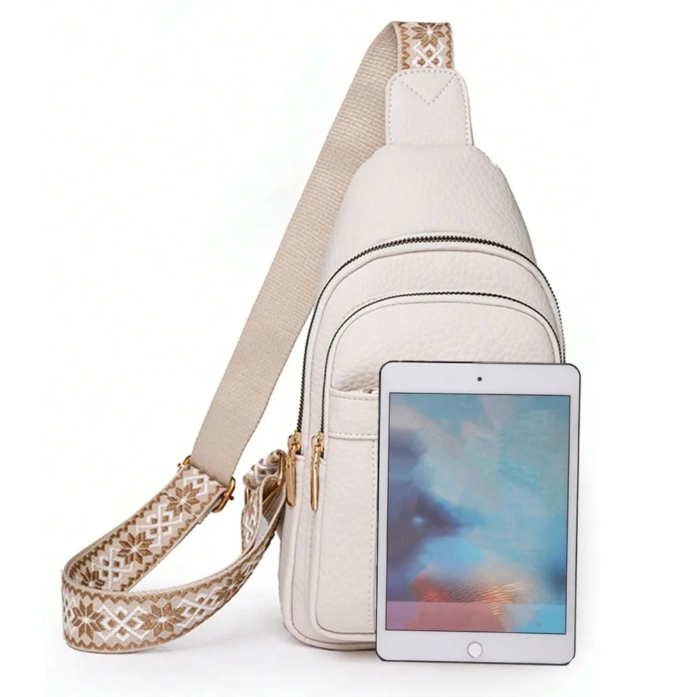 Luxe Pebbled Vegan Leather Zip up Crossbody Shoulder Bag - Picture 2 of 10